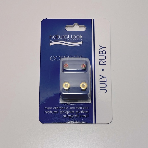 July (Ruby) Birthstone Earrings (R) | gold plated surgical steel | NEW - Picture 3 of 5